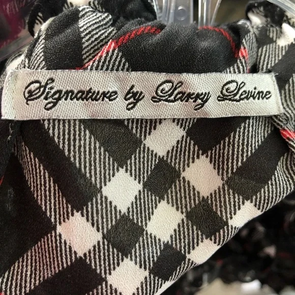 Signature by Larry Levine Black, Red & White Plaid - Ruffles at neckline Size L - Picture 3 of 10